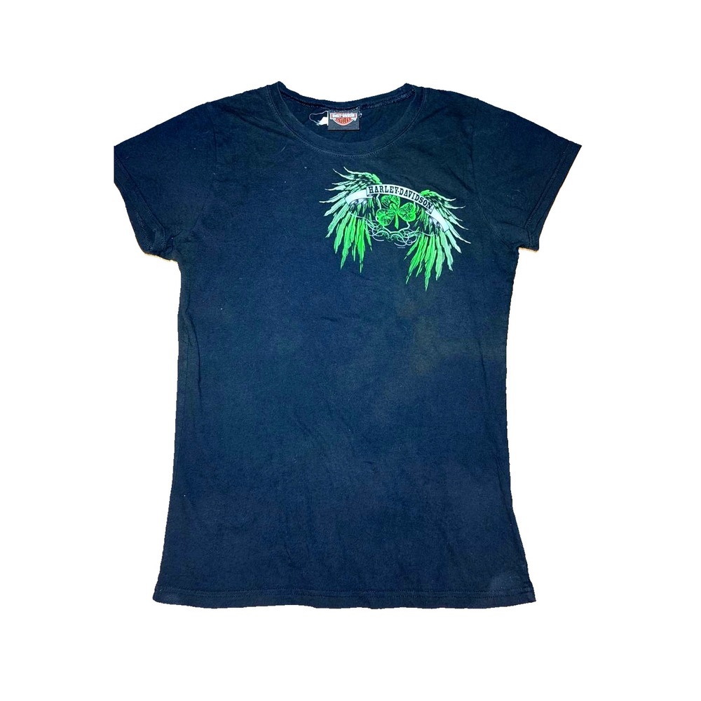 Harley Davidson Kids XL Black Green Shamrock Winged Graphic T-Shirt 2012 WA